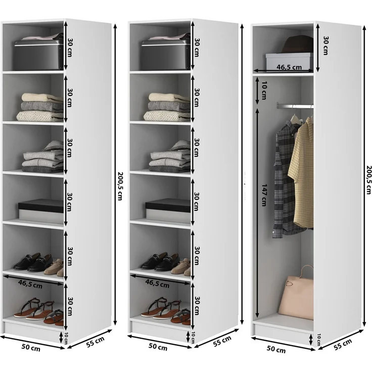 Selsey 'Frame' Kleiderschrank 3-türig mit Kleiderstange und Regalen, weiß 200 x 150 x 57 cm – Bild 5