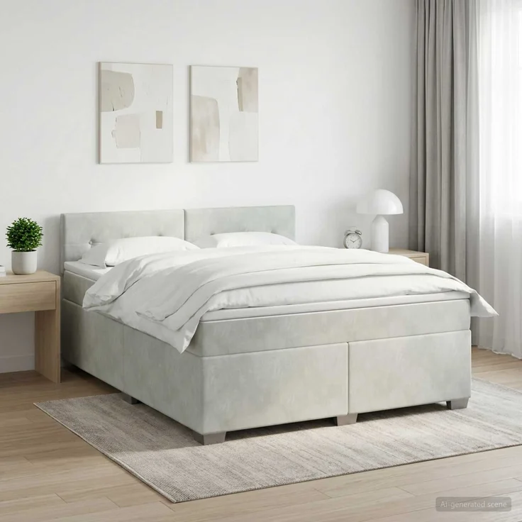 vidaXL Boxspringbett mit Matratze Hellgrau 140 x 190 cm Samt 3450710 – Bild 1