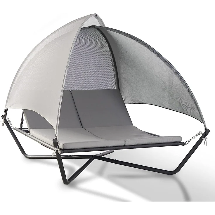 Leco Sonnenbett "Sydney", Garten-Doppelliege mit verstellbarer Rückenlehne und Sonnedach, Anthrazit/ Hellgrau, 254 x 190 x 195 cm – Bild 1