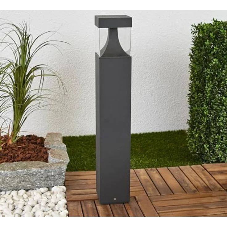 Lampenwelt Lucande LED Außenleuchte Egon, spritzwassergeschützt, schwarz, Aluminium, 1-flammig, Wegeleuchte, Sockelleuchte – Bild 3