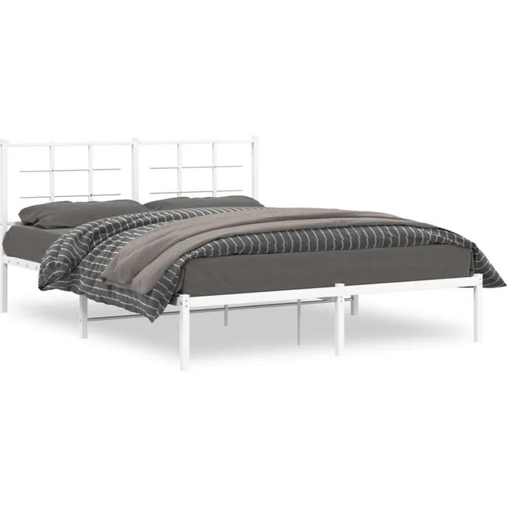 Doppelbett, Bettgestell Modernen mit Kopfteil Metall Weiß 150x200 cm d734e