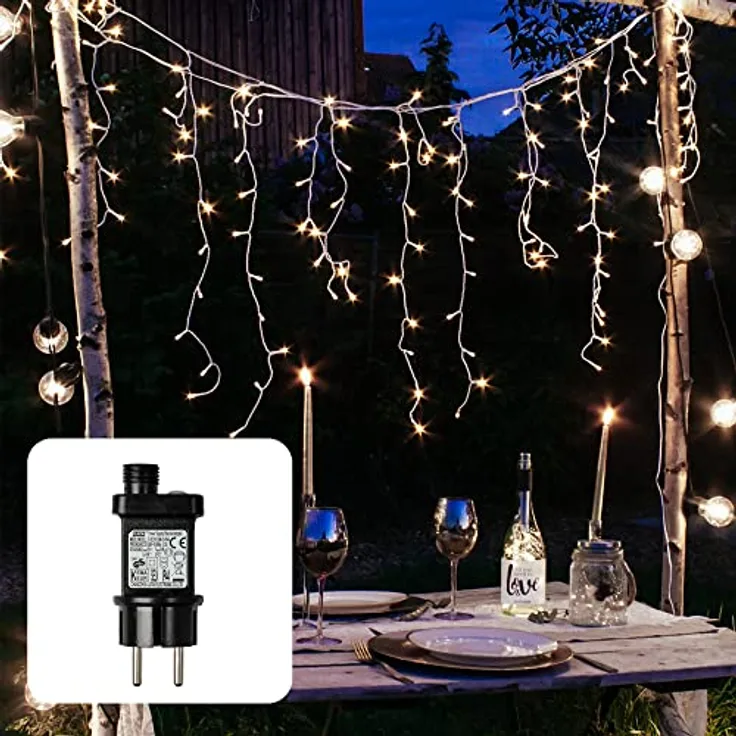 hellum LED Eislichtvorhang, Lichterkette Außen 5,90x0,53m mit 240 LEDs, weißes Kabel und 5m Zuleitung, Weihnachtsbeleuchtung