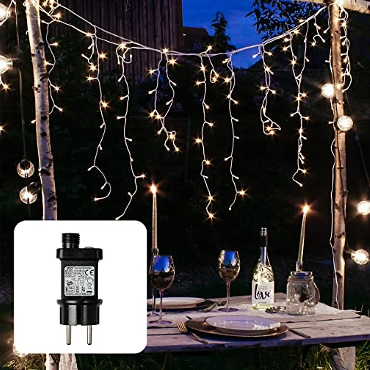 hellum LED Eislichtvorhang, Lichterkette Außen 5,90x0,53m mit 240 LEDs, weißes Kabel und 5m Zuleitung, Weihnachtsbeleuchtung – Bild 1