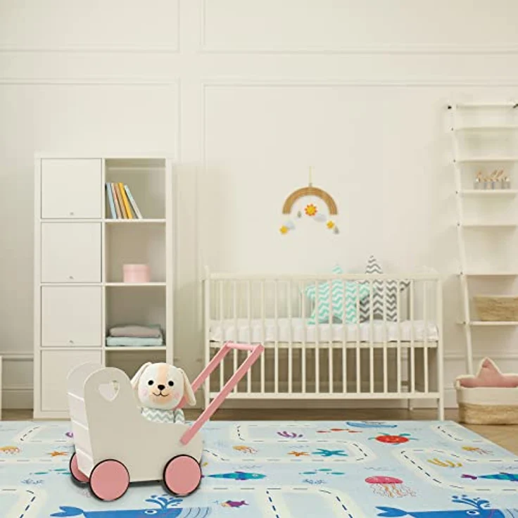 CCLIFE Krabbelmatte Spielmatte Baby 196 x 176 x 1 cm Faltbar Spielunterlage Spielteppich Groß rutschfest Beidseitig Tragbar Wasserdicht für Innen Außen Bunt – Bild 9