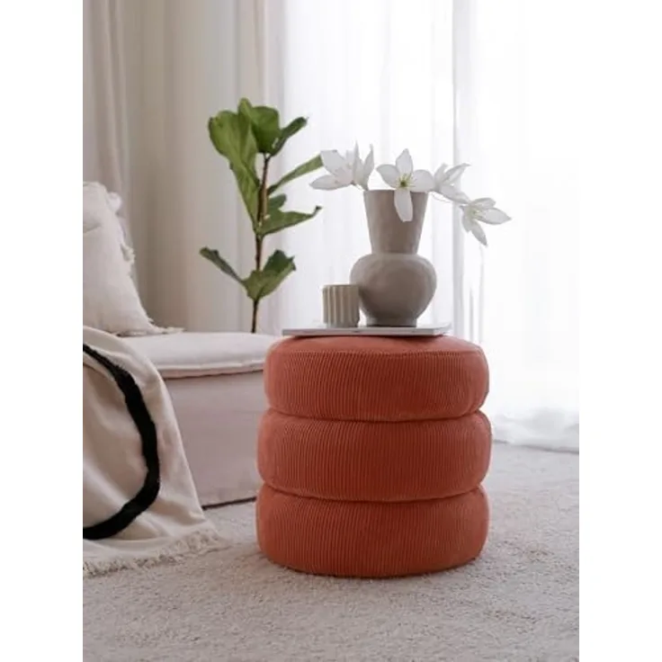 Atelier Del Sofa Stylish Coral Pouffe, 40 x 40 x 40 cm | 100% Wooden Frame, Soft Teddy Fabric | Perfect for Modern Living Rooms & Cozy Spaces, Elegant & Functional