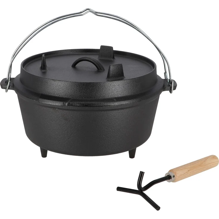 Dutch Oven Gusseisen Topf mit Pfannendeckel und Deckelheber zum Outdoor Kochen
