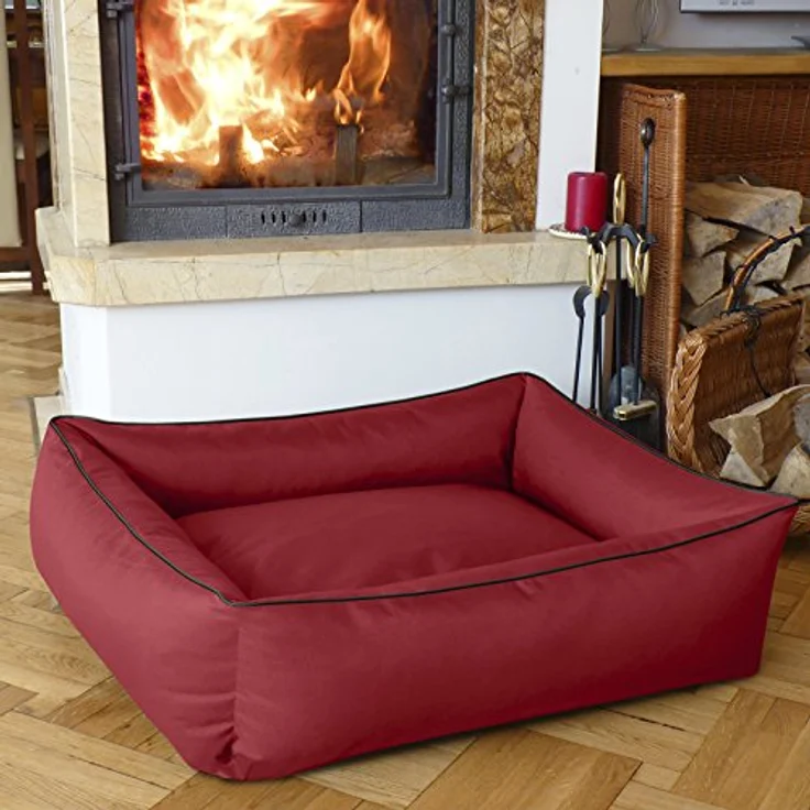 BedDog Hundebett MAX, großes Hundekörbchen aus Cordura, waschbares Hundebett mit Rand, Hundesofa vier-eckig (XXL) ca. 120x85x23cm, RED-WINE (rot) – Bild 5