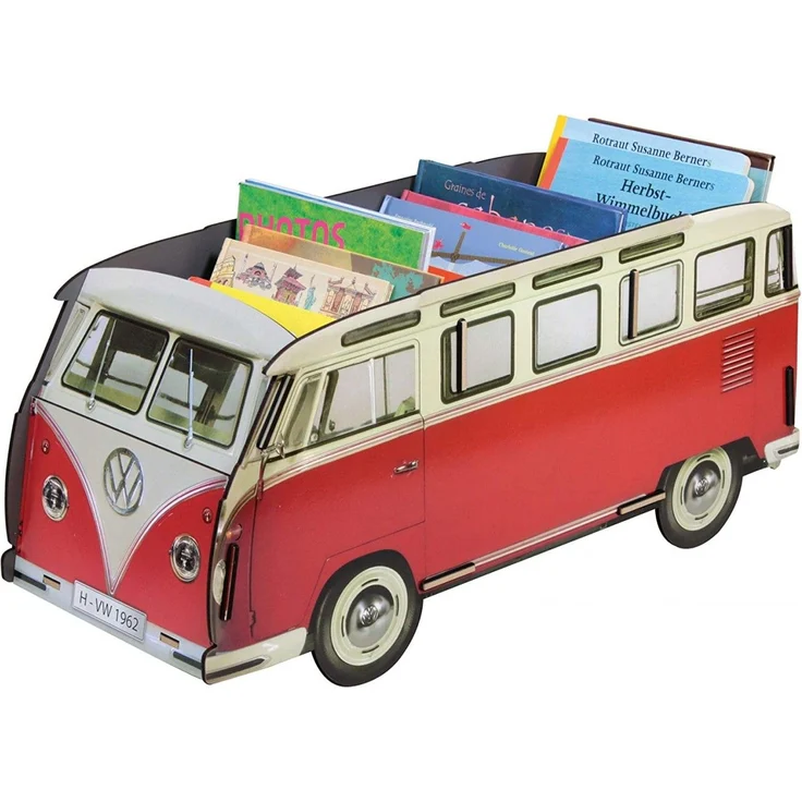 Werkhaus - Bücherbus VW Bulli Rot/Weiß, Bücherregal Spielzeugbox Box – Bild 1