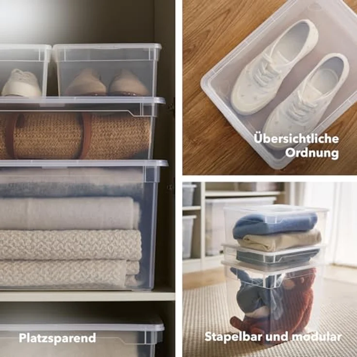 Rotho CLEAR Box 6er-Set Aufbewahrungsbox 10 l mit Deckel, platzsparend stapelbar 36×26×14 cm, transparent blau – Bild 3