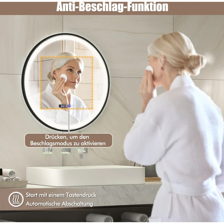 Beleuchteter Badezimmerspiegel mit 3-farbigem LED-Licht & Memory-Funktion & Antibeschlagfunktion – Bild 5