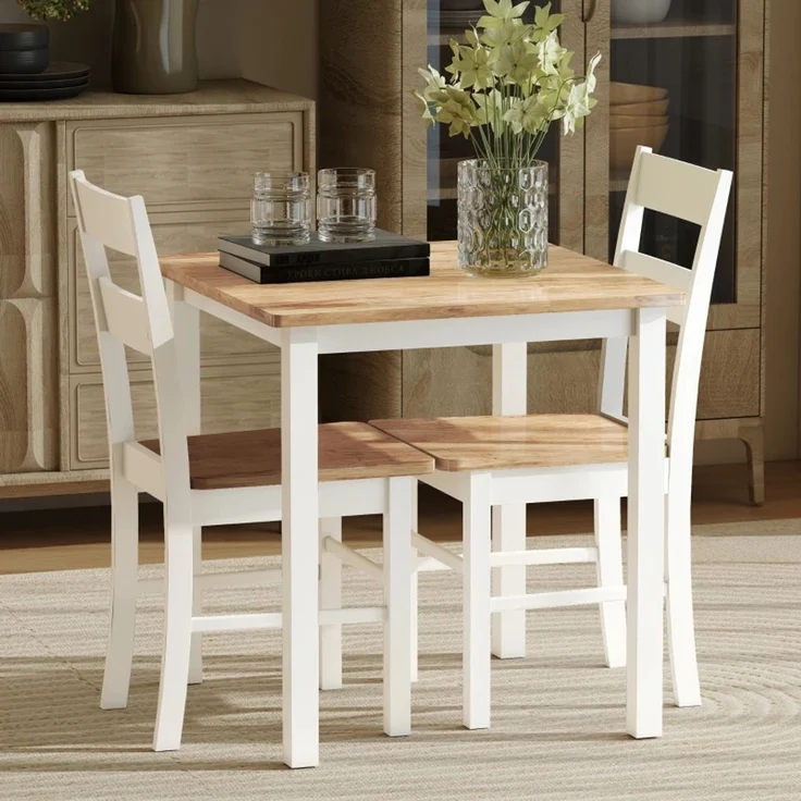 2er-Set Küchenstühle, Kautschukholz, gebogene Sprossenlehne, Weiß--Eiche--50.5x40x88.5cm--YOUDENOVA – Bild 9