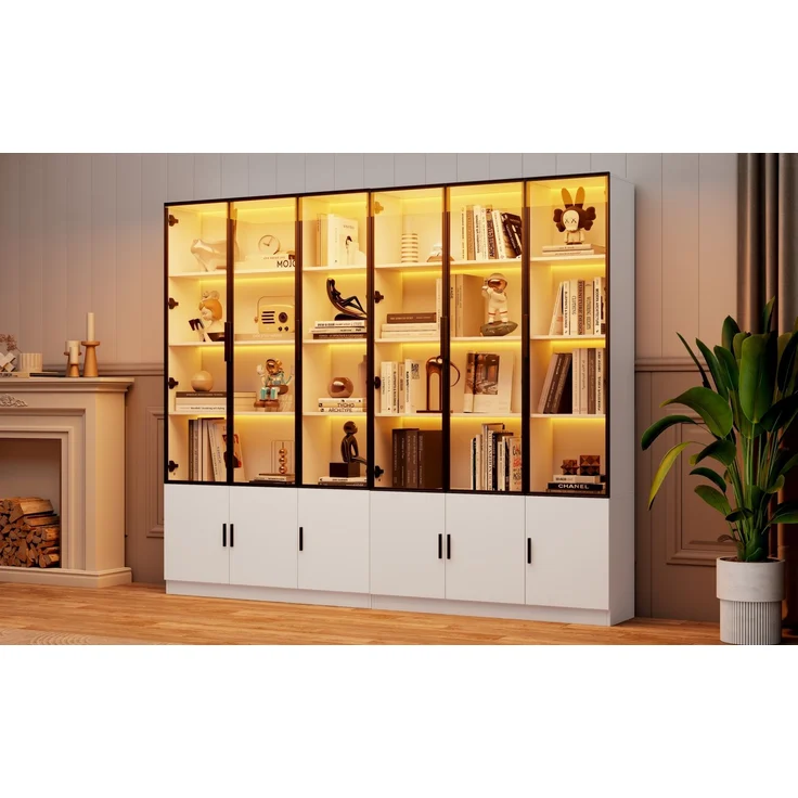DESVIAE Vitrine mit LED-Beleuchtung und 12 Glastüren 240x200x32 cm MDF Weiß – Bild 3