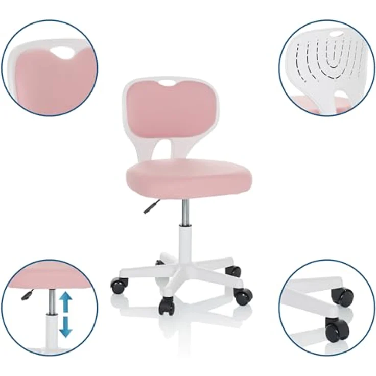 hjh OFFICE Kinder Schreibtischstuhl KIDDY TOP W Kinderbürostuhl Stoff Drehstuhl, mitwachsend, Rosa, 736425 – Bild 5