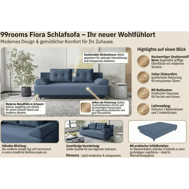 99rooms 3-Sitzer Fiora, Sofa, Inkl. 2 Rückenkissen, 2 Armteilkissen, mit Rundumbezug – Bild 3