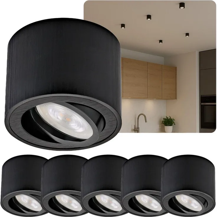 Sweet LED LED Aufbaustrahler 6er Set flache LED Aufbauspots - rund & schwenkbar, 5 W, 230V, LED wechselbar, Warmweiß, LED Deckenlampe, Deckenspot, Deckenstrahler