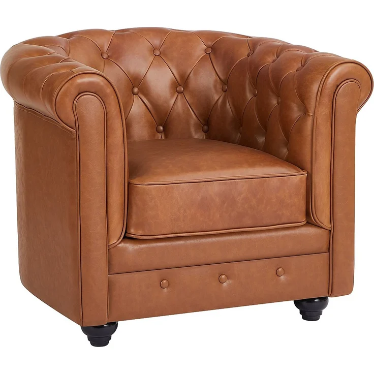 Vente-unique - CHESTERFIELD - Sessel mit gerader Rückenlehne - Holz, Platte - Holz - Camel - 82 x 78 x 72 cm – Bild 5