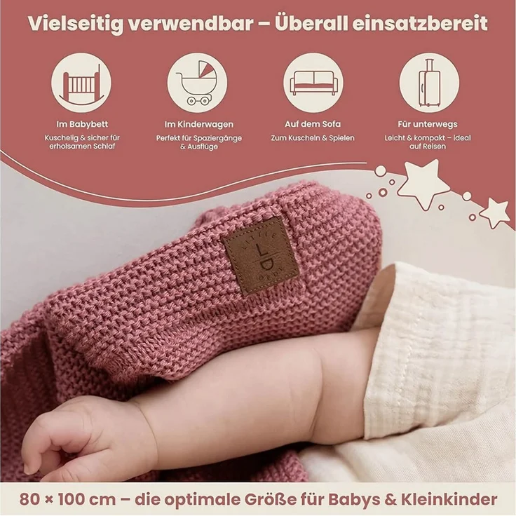 Babydecke Baby Strickdecke, Babydecke, Weich & Atmungsaktiv, 80x100cm, Rosa, Little Dedi – Bild 4