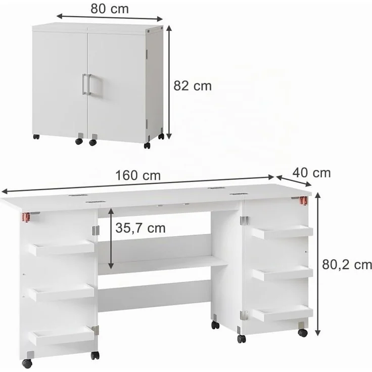 Nähtisch Carmen Weiß 160 x 80.2 cm mit 6 Regalfächer Vicco – Bild 3