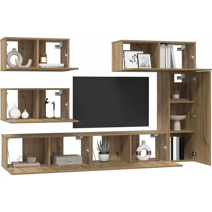 vidaXL TV-Schrankset Wandmontiert 6 pcs Artisan-Eiche Holzwerkstoff 3393266 – Bild 3