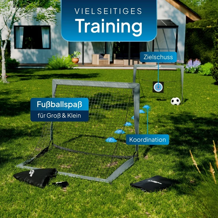 ArtSport 'Goal Master' Pop-Up Fußballtor, 2er Set, mit Zubehör, Fiberglas-Gestell, 120x90 cm, Grau – Bild 6