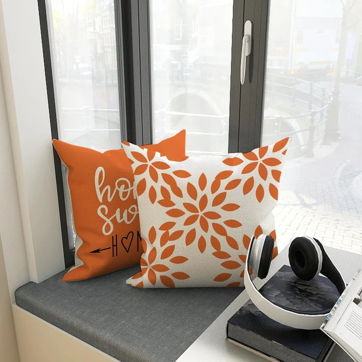 Herbst Kissenbezüge 45 × 45 cm 4er-Set Orange, Outdoor Leinen Dekokissen, Fall Sofa Deko – Bild 4