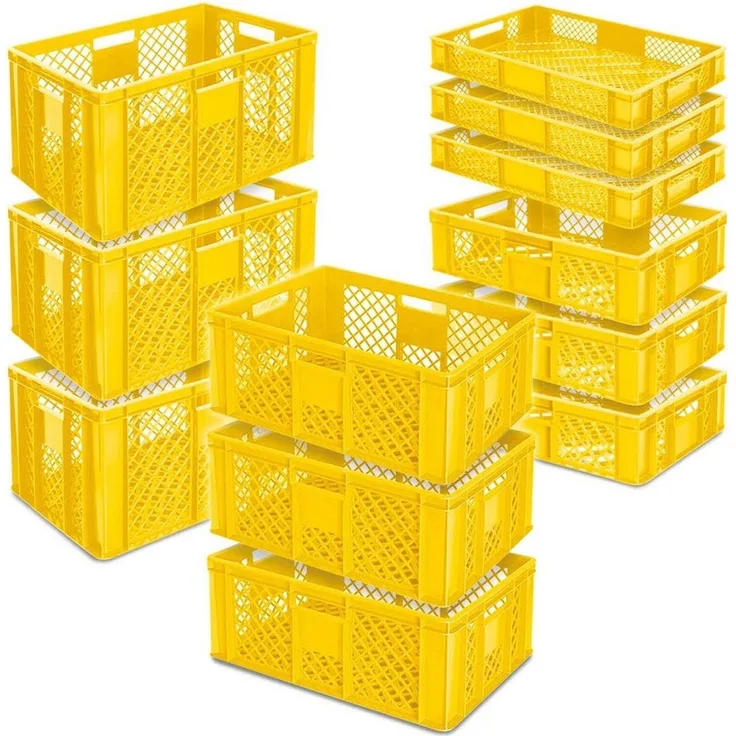 BRB-Lagertechnik Stapelbox 12x Stapelkorb/Bäckerkisten in 4 Größen, Grundmaß LxB 600x400 mm, Euro-Behälter aus hochwertigem, formstabilem Polyethylen-Kunststoff