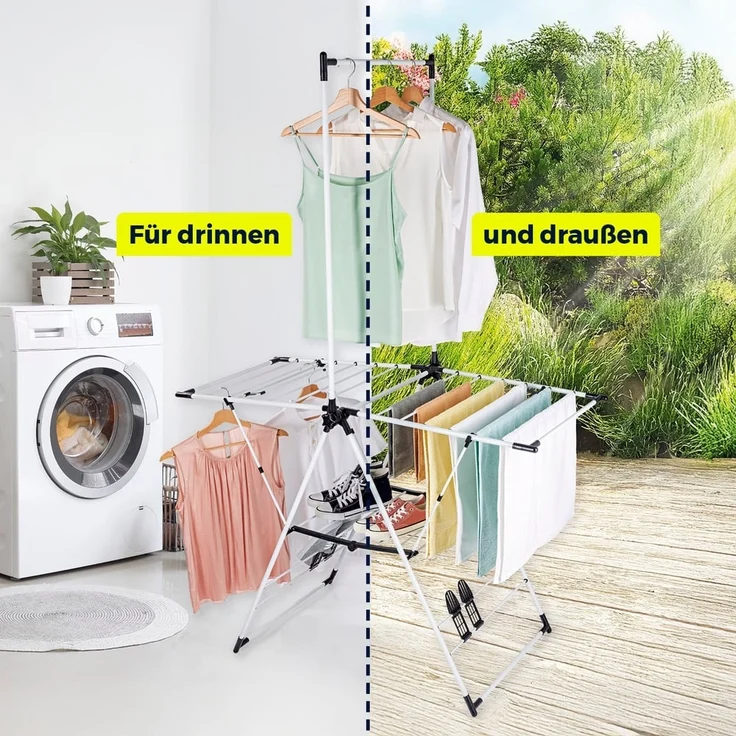 EASYmaxx Wäscheständer mit Kleiderstange 138x61x200cm schwarz/weiß klappbar – Bild 4