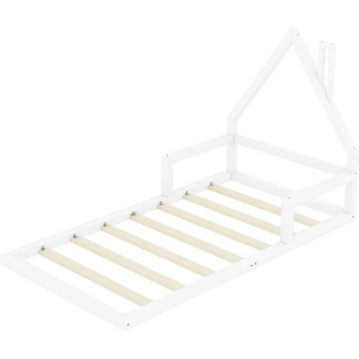 Kinderbett 90x200 cm in Hausform, Weiß,stabiles Flachbett mit 7 Lattenrosten, modernes Hausbett,leicht zu montieren und pflegeleicht – Bild 7