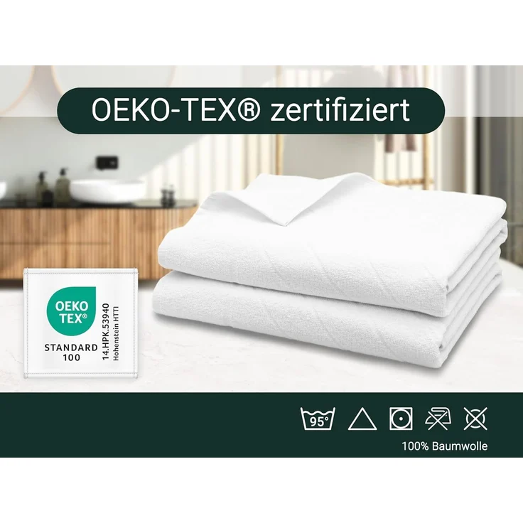 ZOLLNER 2er Set Duschtücher, Baumwolle, 70x140 cm, weiß mit Diagonalstreifen – Bild 5