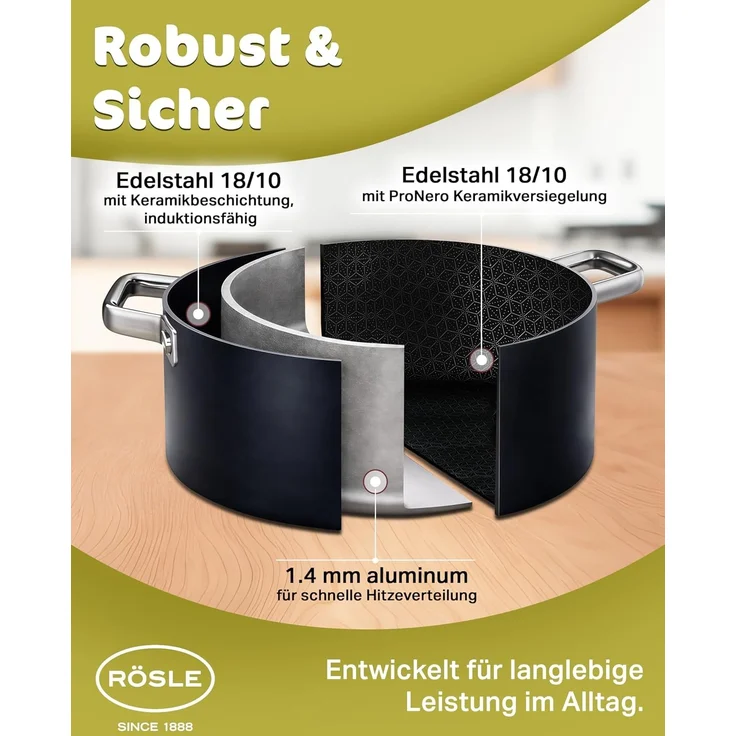 RÖSLE Bratentopf EBONIC Ø20 cm ProNero Keramik-Wabenbeschichtung 911063 – Bild 6
