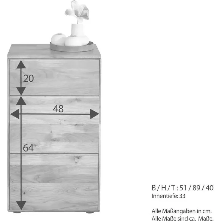 Kommode 51x91cm "Messina" Wildeiche massiv – Bild 5