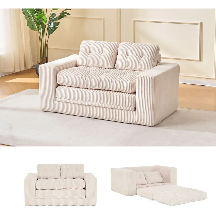 EINHOM Zweisitzer-Schlafsofa mit Memory-Schaum – kein Aufbau erforderlich, 2-in-1-Funktion, Cordbezug – kompaktes Sofa für kleine Räume, Wohnungen, Homeoffice und Schlafzimmer