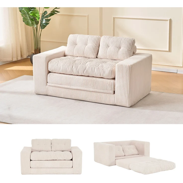 EINHOM Zweisitzer-Schlafsofa mit Memory-Schaum – kein Aufbau erforderlich, 2-in-1-Funktion, Cordbezug – kompaktes Sofa für kleine Räume, Wohnungen, Homeoffice und Schlafzimmer – Bild 1