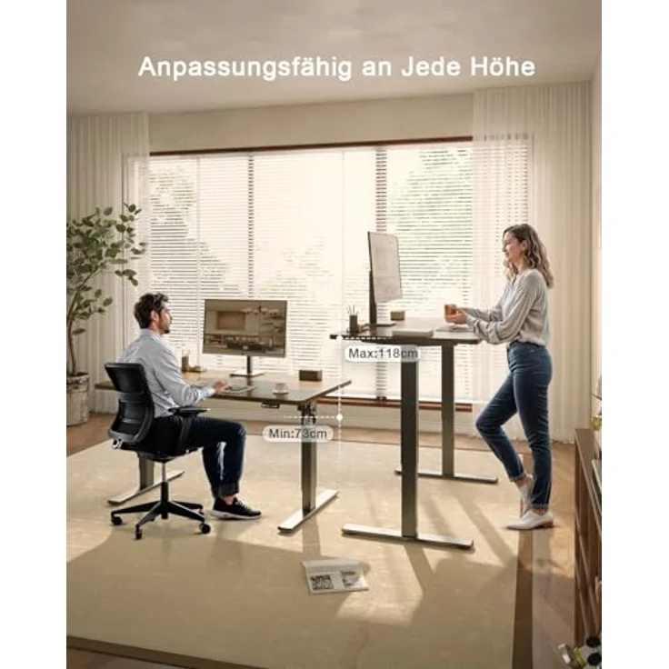 JUMMICO höhenverstellbarer elektrischer Schreibtisch mit USB-Ladeanschluss, Braun, 110x53 cm – Bild 2