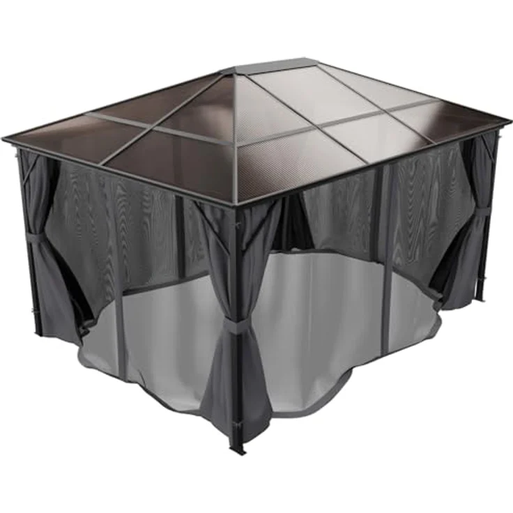 GARMIO Pavillon Rom, Metallgestell mit 4 Säulen, Schwarz, wasserdicht, UV-Schutz, mit Vorhang und Mückennetz, 3x4m, 2,7m Höhe, inklusive Montagezubehör – Bild 3