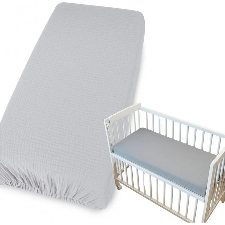 BabyLux Spannbettlaken für Beistellbett 50x90 cm Musselin Bettlaken mit Gummizug, Gummizug: Ja, 50x90_Musselin_Grau – Bild 2