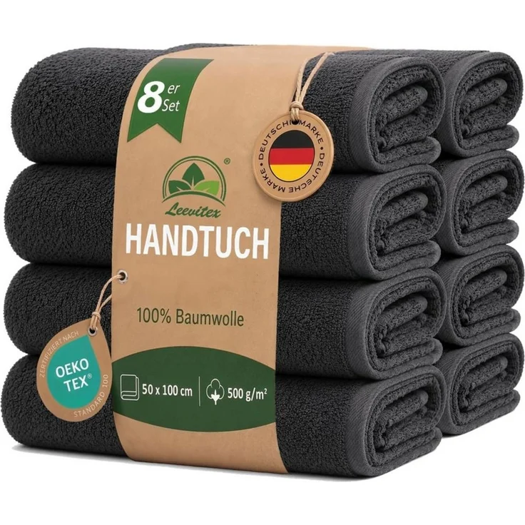 leevitex® Handtücher 8er-Set, 50 × 100 cm, aus 100% Baumwolle, Anthrazit, Frottee (Set, 8-St), OEKO-TEX® STANDARD 100 zertifiziert und hochwertig verarbeitet – Bild 1