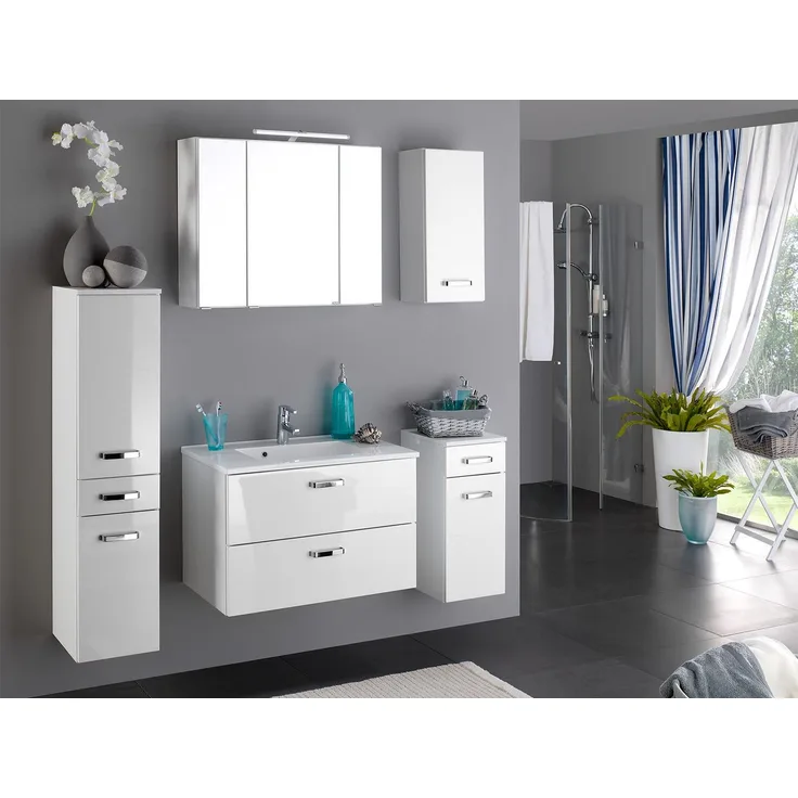 Badezimmer-Set >Bologna< in Weiß, Weiß-Hochglanz