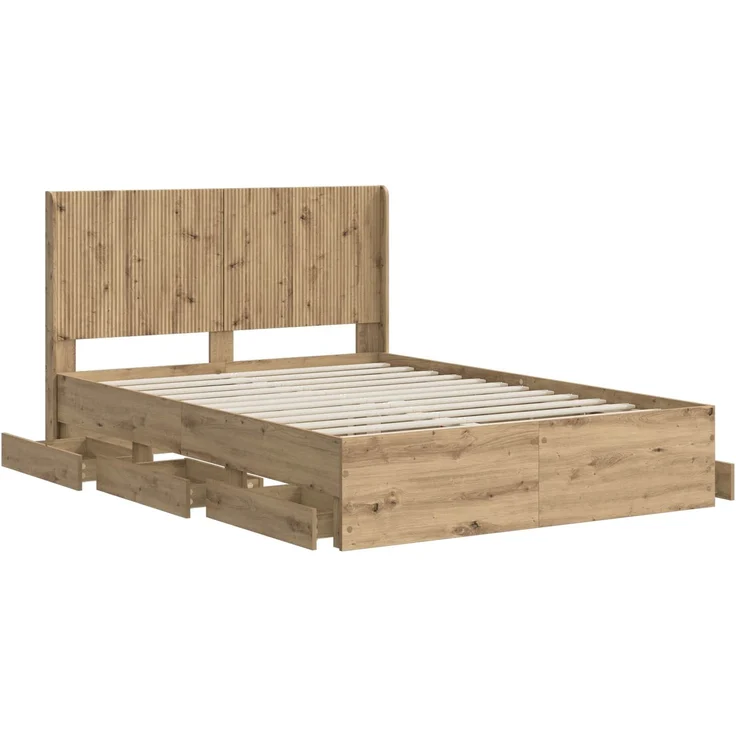 vidaXL Bettgestell mit Stauraum und Kopfteil Artisan-Eiche 3445819 – Bild 4