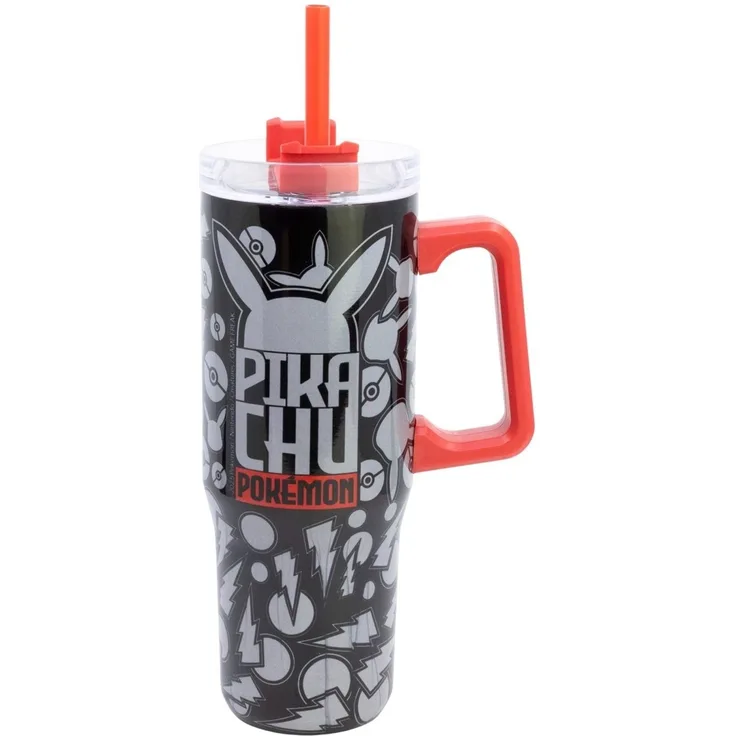 Pokémon XL Cool Mug 920 ml Edelstahl Thermobecher mit Strohhalm