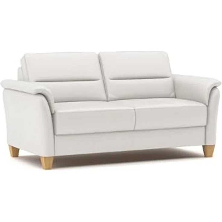 CAVADORE Leder 3er-Sofa Palera / Landhaus-Couch mit Federkern + massiven Holzfüßen / 179 x 89 x 89 / Leder Weiß – Bild 1