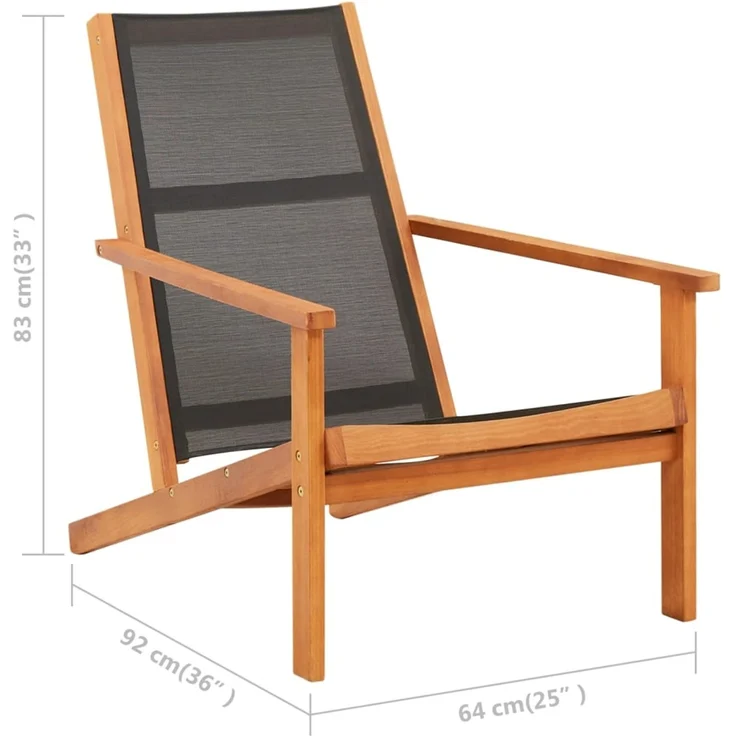 Garten-Loungestuhl, Sonnenliege Schwarz Massivholz Eukalyptus und Textilene – Bild 6