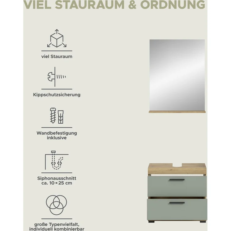 Xonox Scout Badkombination (B/H/T: 60x191x34 cm) in Salbei und Artisan Eiche Nachbildung – Bild 12