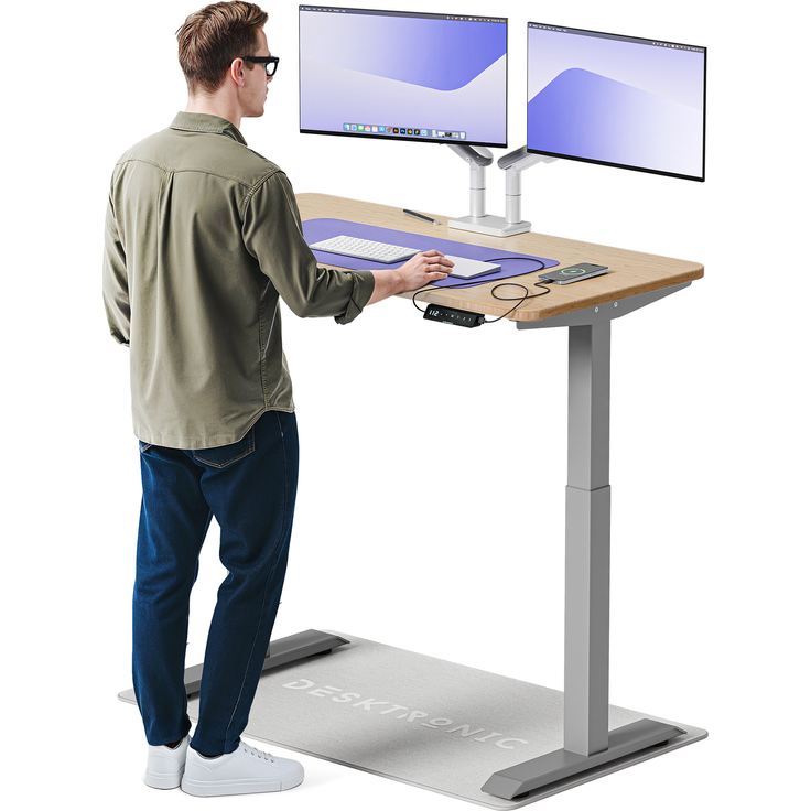 Desktronic HomeOne Elektrisch höhenverstellbarer Schreibtisch 120x60cm Bambus/Grau mit Memory-Funktion, Anti-Kollisions Technologie, USB-A und USB-C-Ladeanschlüssen