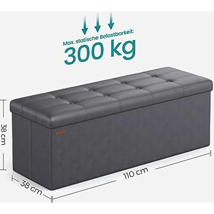 Songmics LSF070G01 Sitztruhe, Sitzbank, Holzwerkstoff, Dunkelgrau, 110 x 38 x 38 cm – Bild 4