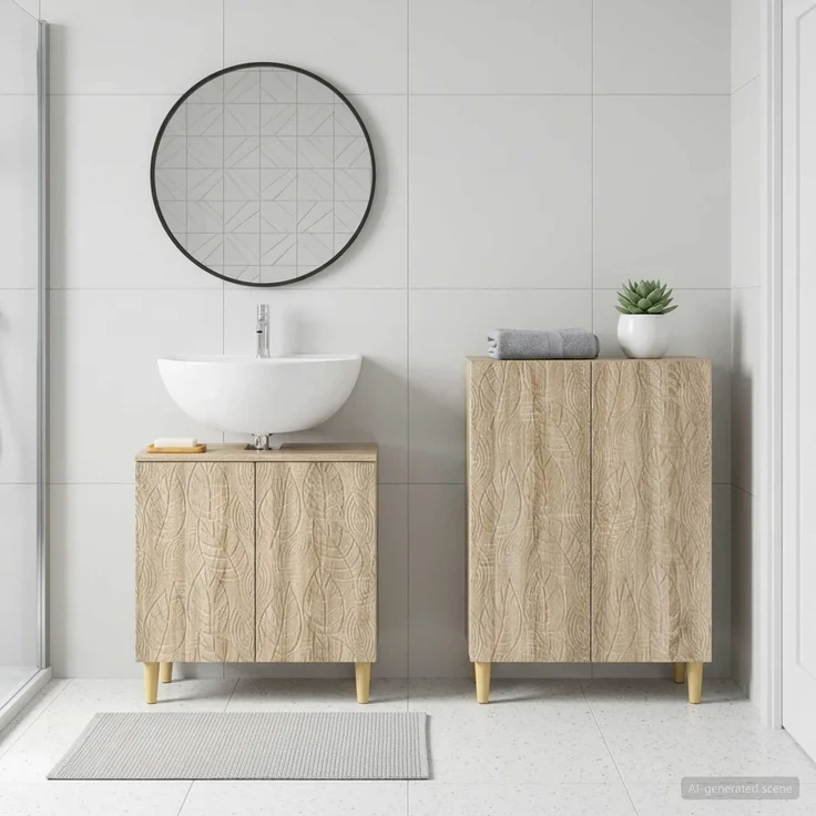 vidaXL 2-teiliges Badezimmer Schrank Set DELFT Sonoma-Eiche 3417623 – Bild 1