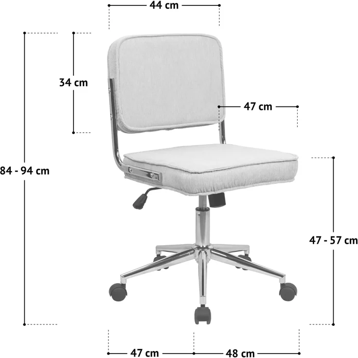 SVITA Schreibtischstuhl LIV, Höhenverstellbar, Bezug aus Cord, Bürostuhl, Rollen, Drehstuhl, Weiß – Bild 3