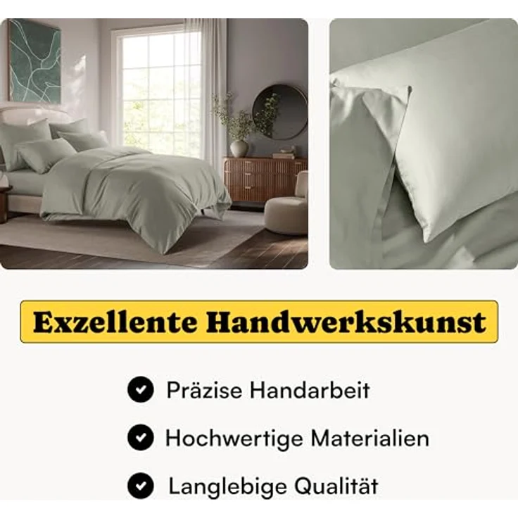 Seralino Spannbettlaken Mako Satin Spannbetttuch (100% Bio Baumwolle), 100% Bio-Baumwolle, Gummizug: rundum, Etiketten zeigen Seiten – schnelles, unkompliziertes Beziehen garantiert, Fairtrade/ GOTS zertifizierte uni Bettlaken, weich – Bild 3