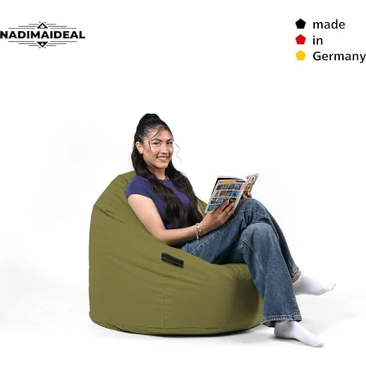 Nadimaideal Sitzsack Tropfenform Kastanie | Bodenkissen für Kinder & Erwachsene | Indoor & Outdoor | Gaming Sitzsack - Sitzkissen - Beanbag | Füllung EPS Perlen (Khaki, XXL-Durchmesser 88 cm) – Bild 8
