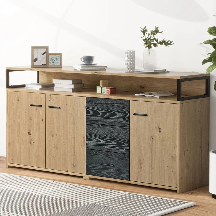 ZUBALIYA Küchenschrank 150x35x75,9 cm, aus Spanplatte, Schwarzbraun – Bild 5